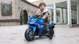 Electric Ride-On Motorcycle for Kids with 12V Motor, Training Wheels, Manual Throttle, Light Up Wheels, Music Player & Headlights - Ages 3-6 (Blue + Plastic + 50-99 pounds)