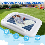 Deeteck Inflatable Toddler Travel Bed - 60 Inches Portable Toddler Bed for Travel with Safety Sides - Cozy Kids Air Mattress Set with Built-in Electric Pump & Carry Case- Easy to Inflate - Sea Blue
