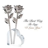 Forever Rose Two Real Roses Dipped in Platinum, Acrylic Heart Vase