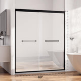 AMAPO Shower Door Double Sliding 60in.W x 72in.H Semi-Frameless Shower Doors,1/4 inch Clear Tempered Glass Door for Walk-in Shower, Black