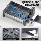 Urackify Expandable Dish Drying Rack, Stainless Steel Dish Rack with Aluminum Frame, Dish Drainer for Kitchen Counter, Space Saving Kitchen Drying Rack with Movable Utensil Holder, Gray