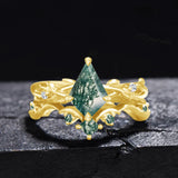 Oseew Moss agate engagement ring set Wedding Ring(Moss agate) Kite