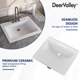 DeerValley 21x18 Inch Rectangular Ceramic Drop-in Bathroom Sink, Under Counter Vessel Sink with Overflow, White Vanity Basin, DV-1DS0122