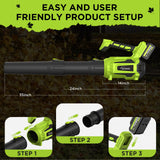 Cordless Leaf Blower with 2 Batteries, 580CFM Brushless Motor for Easy Lawn Care & Car Drying, Lightweight Handheld Blower Ideal for Women & Seniors, Fast Charger Included