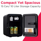 Frigidaire Mini Personal Fridge Cooler, Countertop, Holds Up to 10L/15 Cans, Brushed Black Stainless Rugged Design, Portable for Skincare, Makeup, Car, Office, Bedroom, Dorm Room, or Cabin