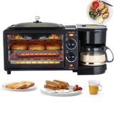 HEQIM Portable Oven Breakfast Maker, 3-in-1 Breakfast Maker Station with Coffee Machine, Non-Stick Pan, Toaster Oven, 30-Min Timer