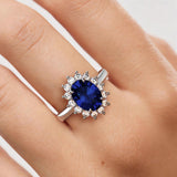 MSBLUE 3CT Lab Grown Blue Sapphire Halo Engagement Ring Silver Size 6.5