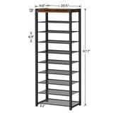 HOOBOR 10 Tier Shoe Rack, Large Capacity Shoe Storage for 18-20 Pairs, Sturdy Metal Shoe Shelf for Closet Entryway, Space Saving Shoe Organizer for Sneakers Heels, Rustic Brown BF40XJ01