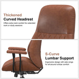 Leather Desk Chair, Mid Century Modern Office Chair, Brown | Lumbar Support, Ergonomic, 360° Swivel, Rubber Rolling Wheels, Adjustable Height, for Adults