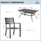 MFSTUDIO Patio Table and Chairs Set, Black Metal Outdoor Dining Set for 6