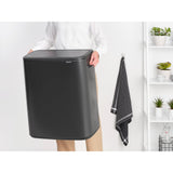Brabantia Bo Touch Top Kitchen Trash Can with Single Compartment | Confident Gray | 16 Gal Inner Bucket | Soft-Close Garbage Can, Light Touch Opening, Stay-Open Lid | Fits Against Wall | + Trash Bags
