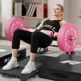 RitFit Barbell Weight Set - 4/6FT Olympic Barbell with Weight Plates (55-115LB Total) - Weightlifting Equipment for Squats, Curls, Deadlifts, Presses, Hip Thrusts 4FT Pink Bar with 100LB Pink Plates