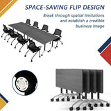Folding Conference Table, 47.2" Flip Top Wooden Meeting Table, Thicken Grey Tabletop Seminar Desk for Office Conference Room (10 Pcs, Grey)