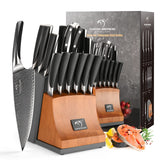 NANFANG BROTHERS 15-Pc Damascus Knife Set VG10 Steel Block