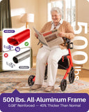 Kekoy Bariatric Rollator Walker for Seniors with Seat, 500 lbs Heavy Duty Walker, 19.5" Extra-Wide Seat, 10" All-Terrain Wheels, Adjustable Height, Foldable Rolling Walker, Hidden Brake Cables, Red