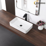 KARAMAG White Vessel Sink,Rectangle 24"x14" Bathroom Sink Above Counter Porcelain Ceramic Small Sink Bowl Ceramic Vessel Sinks for Bathrooms