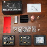 MechPuConToy Steam Engine Model with Boiler DIY Kit, RW-BL1K Mini Reversible Reciprocating Single-Cylinder Live Steam Engine Model Kit for Steam Boat Collectors and Industrial Enthusiasts