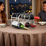 Buruis 6-Bottle Wine Rack, Modern Metal Countertop Wine Holder Stand for Kitchen, Pantry & Cabinet Storage, No Assembly Required, Silver