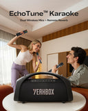 YEAHBOX Sonic Boom Max K, 200W RMS / 300W Peak Bluetooth Speaker, TriFonic Pro True 3-Way HiFi, PulseBass X Oval Woofer, (Dual Wireless Mics + Remote Reverb), Smart App EQ