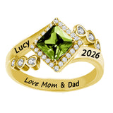 Oseew 2027 Birthstone Class Graduation Ring for Men Women (Yellow Gold)