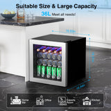 Kismile 50 Can Beverage Refrigerator Cooler 1.3 Cu.Ft Mini Fridge for 12 Bottle, Drink Fridge with Quiet Compressor, LED Light,Silver