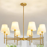 RUIYEY Dining Room Chandeliers Light - 8-Light Gold Modern Chandelier with Fabric Shade, Height Adjustable Mid Century Ceiling Lighting Fixture for Bedroom Kitchen Entryway Foyer