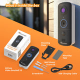 TOUCAN Wireless Video Doorbell V3D – Battery Powered Smart Doorbell Camera, HD Wide Angle, Motion Detection, 2-Way Audio, Night Vision, Easy Install, No Subscription Required, (No Chime)