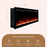 Modern Ember Vibrance 42 Inch Smart Linear Electric Fireplace Insert - Recessed or Wall-Mount, LED Multi-Flame Colors, Alexa/WiFi Enabled - Remote Included - Crystals