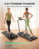 UREVO Strol 2E Smart 2-in-1 Folding Walking Pad Treadmill with APP, 12% Incline, Compact Walking Pad with Safety Handle, Plug & Play, Desk Treadmill with LED Display, Walking & Running for Home Office