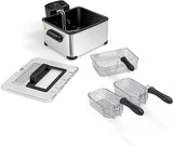 SIMOE 5.3QT Electric Deep Fryer with 3 Baskets, Double Deep Fryer for Home Use w/Timer & Lid, Stainless Steel, Temperature Control, View Window, Countertop Oil Fryer for Kitchen, Party, French Fries