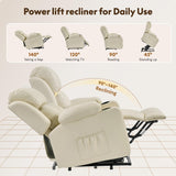 FLEXISPOT XL31 Power Lift Recliner Chair for Elderly, Electric Lift Chair with Massage & Heat, PU Leather Reclining Sofa w/Cup Holders, Side Pockets for Living Room Bedroom(Medium Size,Beige)