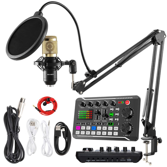 Podcast Microphone Bundle, BM-800 Condenser Mic with Live Sound Card Kit, Podcast Equipment Bundle with Voice Changer and Mixer Functions for PC Smartphone Studio Recording & Broadcasting SINWE