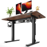 FEZIBO Electric Standing Desk with L-Shaped Crossbar & Cable Management System, 48 x 24 Inches Sit Stand up Desk, Adjustable Height Standing Desk for Home Office, Black Walnut