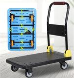 Push Hand Cart Foldable Push Hand Cart for Loading and Storage Platform Truck Trolley with 360 Degree Swivel Wheels