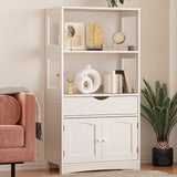 DICTAC Kitchen Pantry Storage Cabinets with Shelves,Drawer and Doors,Microwave Cart with Storage,Freestanding Floor Sideboard Cabinet with Microwave Space,Bookshelf,Display Unit for Home,White