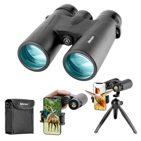 Adorrgon 12x42 HD Binoculars for Adults High Powered with Phone Adapter, Tripod and Tripod Adapter - Large View Binoculars with Clear Low Light Vision - Binoculars for Bird Watching Cruise Travel Adorrgon