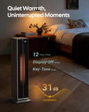ComDomus Electric Heaters for Indoor Use, 32” Space Heater Large Room with Remote, 120° Oscillation, 5 Heat Levels, 3 Modes, Multiple Safety Protections, 1500W Ceramic Tower Heater for Bedroom, Silver