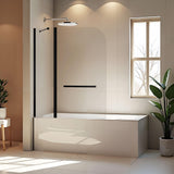 BoBliss 48" W x 58" H Bathtub Shower Door, Frameless Glass Shower Door with 1/4" (6mm) Clear Tempered Glass, Chrome Finish Shower Glass Doors for Bath Tub, 180° Rotatable Panel, Matte Black