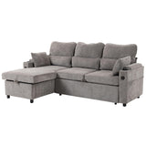 Convertible Sofa Bed, Chenille L-Shaped Sectional Sofa with Storage, Grey
