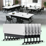 JFazzruit Folding Conference Room Table with Wheels,Modular Conference Tables Seminar Table with Grommet,Stability Enhancement,Fold Up Rolling Conference Table for Office (6, White, 55.2IN/140CM)