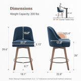 Bekrvio Swivel Counter Height Bar Stools Set of 4, 26" Seat Height, Blue