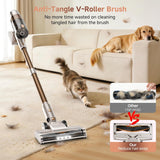 Cordless Vacuum Cleaner: Portable 6-in-1 Stick Vacuum with Anti-Tangle Brush, LED Headlight, Self-Standing, HD display, Rechargeable Vacuum for Pet Hair, Low-Pile Carpet and Hardwood Floor-Off White