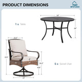 MFSTUDIO 7-Piece Patio Dining Set, 54" Round Metal Table, Swivel Chairs