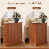 Mid-Century Modern Nightstand, Wood Night Stand with 3 Storage Drawers, Curved Bedside Table for Small Spaces, Bedroom, Living Room, Walnut