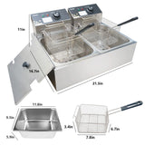 Electric Deep Fryer 17.2L/18.2QT Stainless Steel Dual Tank Commercial Fryer with Basket, 3400W 110V Countertop Deep Fryer for Home Kitchen and Restaurant Use with Oil Thermometer & Temperature Control