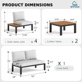 MFSTUDIO 6-Seat Metal Patio Sofa Sectional Set with Gray Cushions