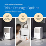 hOmeLabs Dehumidifier for Home, Office, Basements with Powerful Moisture Removal, Humidity Control, Auto Shut-off, Quiet Operation - 7,500 Sq Ft Wi-Fi with Pump (50 Pint MAX 120 Pint at 95°F, 90% RH)