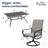 PHI VILLA Outdoor Dining Set for 6, Swivel Mesh Chairs & Metal Table, Brown