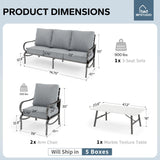 MFSTUDIO 4 Piece Metal Patio Furniture Set with Gray Cushion