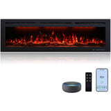 60 inch Electric Fireplace Heater, Smart Control via Alexa& App, Recessed and Wall Mounted Fireplace Insert with Multicolor Realistic Flame Effects,Crackling Sound and Logs& Crystal,5100Btus, Black